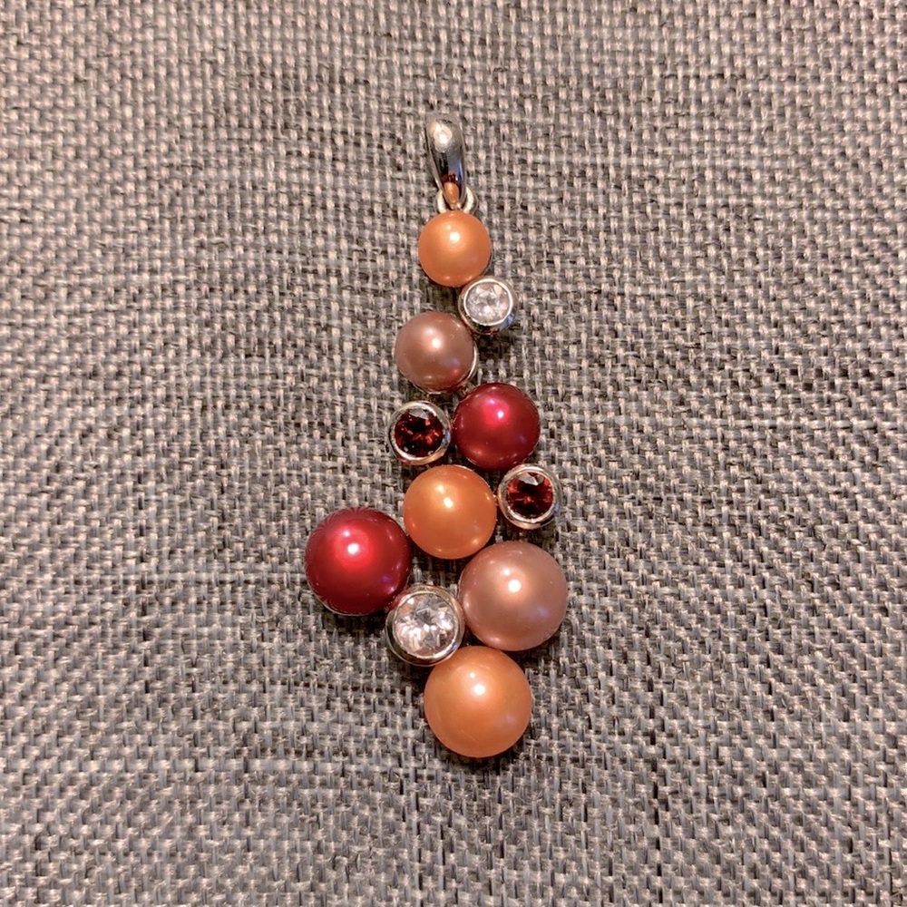 Modernist style multi-colored Pearl and gemstone pendant by Honora.